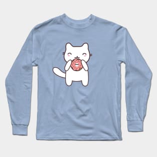 Cute cat eating donut t-shirt Long Sleeve T-Shirt